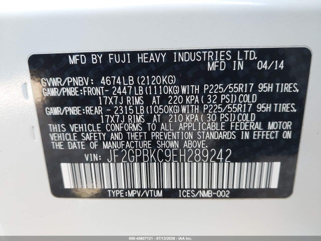 JF2GPBKC9EH289242 Subaru Xv Crosstrek Hybrid 2.0i Touring
