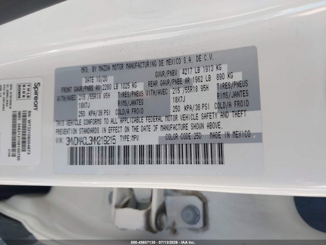 Aukcja sprzedaży 2021 Mazda Cx-30 Preferred, vin: 3MVDMACL3MM219215, numer aukcji: 45607130