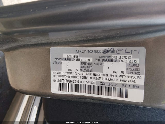 Aukcja sprzedaży 2009 Mazda Rx-8 Sport, vin: JM1FE174490402076, numer aukcji: 45607147