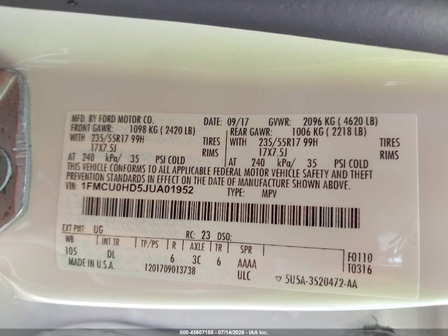 Ford ESCAPE SEL 2018 1FMCU0HD5JUA01952 Image 9