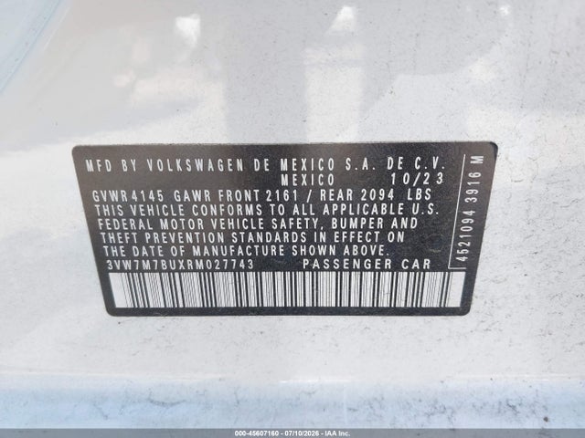 2024 Volkswagen Jetta 1.5t Se მანქანა იყიდება აუქციონზე, vin: 3VW7M7BUXRM027743, აუქციონის ნომერი: 45607160