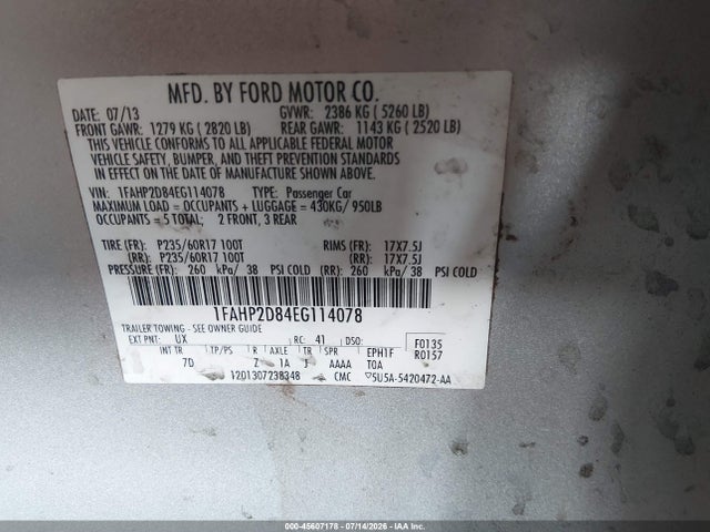 Ford TAURUS SE 2014 1FAHP2D84EG114078 Image 9