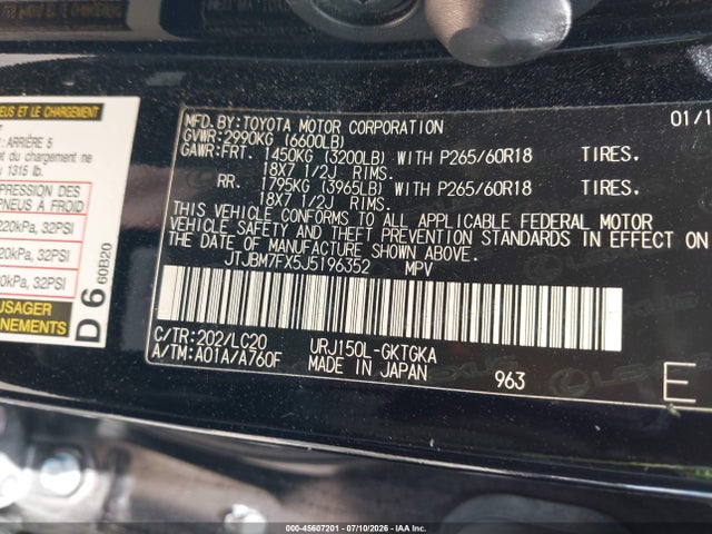 Aukcja sprzedaży 2018 Lexus Gx 460, vin: JTJBM7FX5J5196352, numer aukcji: 45607201