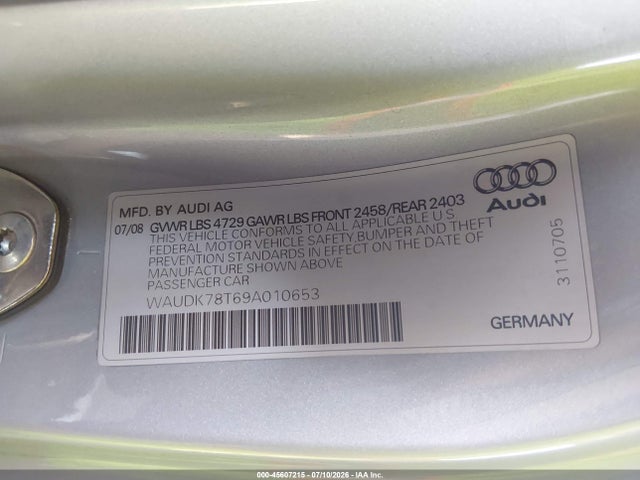 Продажа на аукционе авто 2009 Audi A5 3.2l, vin: WAUDK78T69A010653, номер лота: 45607215