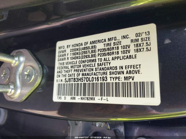 Продажа на аукционе авто 2013 Acura Rdx, vin: 5J8TB3H57DL016193, номер лота: 45607237