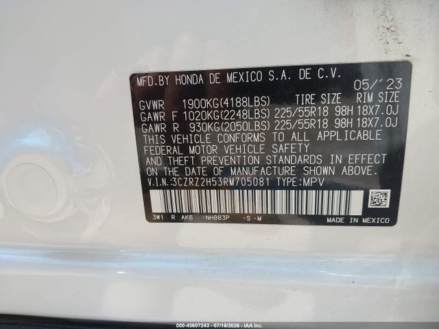 Продажа на аукционе авто 2024 Honda Hr-v Awd Sport/awd Sport W/o Bsi, vin: 3CZRZ2H53RM705081, номер лота: 45607243