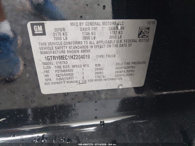Aukcja sprzedaży 2017 Gmc Sierra 1500 Sle, vin: 1GTR1MEC1HZ204019, numer aukcji: 45607278