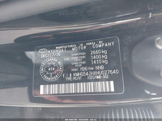 45607286 :رقم المزاد ، KMHG54JHXHU027640 vin ، 2017 Genesis G90 5.0 Ultimate مزاد بيع