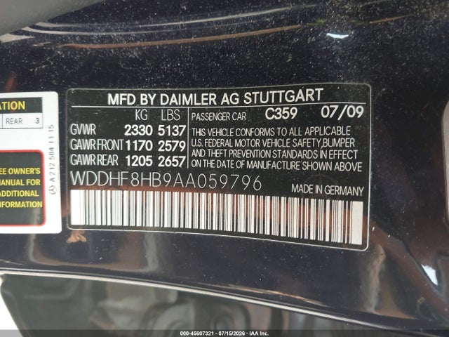 Aukcja sprzedaży 2010 Mercedes-benz E 350 4matic, vin: WDDHF8HB9AA059796, numer aukcji: 45607321