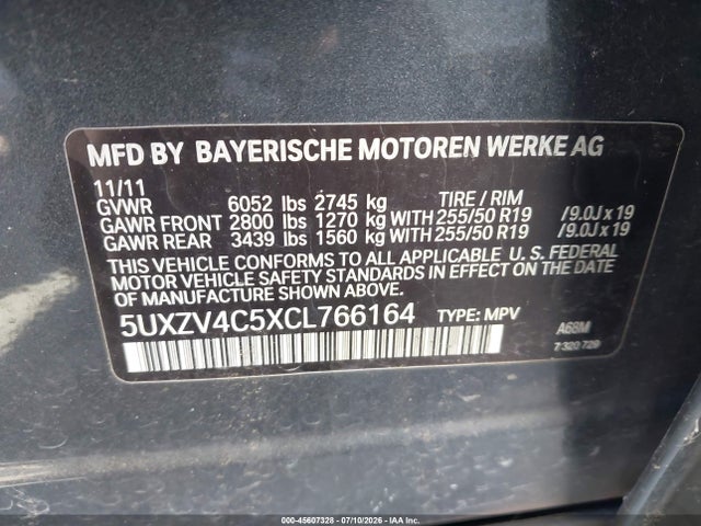 Aukcja sprzedaży 2012 Bmw X5 Xdrive35i/xdrive35i Premium/xdrive35i Sport Activity, vin: 5UXZV4C5XCL766164, numer aukcji: 45607328