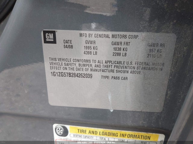 Продаж на аукціоні авто 2008 Chevrolet Malibu Ls W/1ls, vin: 1G1ZG57B284262039, номер лоту: 45607335