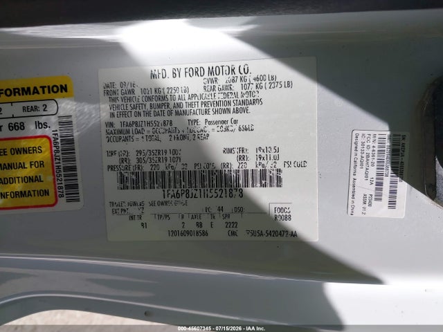 1FA6P8JZ1H5521878 Ford Shelby Gt350