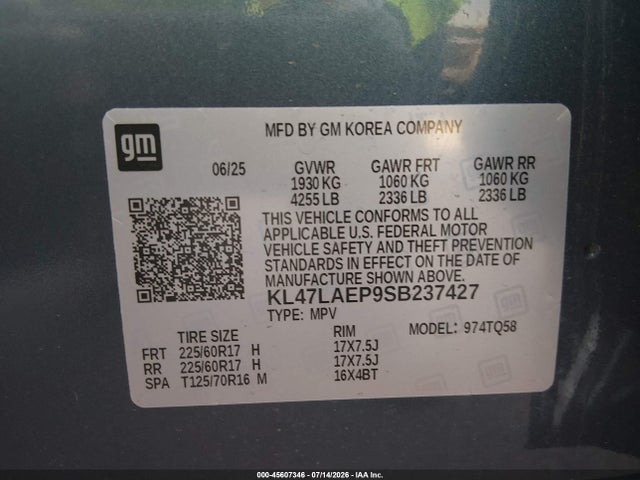 45607346 :رقم المزاد ، KL47LAEP9SB237427 vin ، 2025 Buick Envista Preferred Fwd مزاد بيع