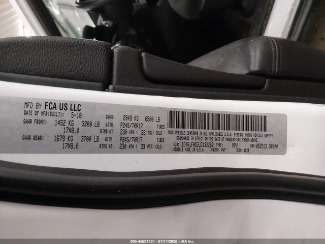 Aukcja sprzedaży 2018 Jeep Grand Cherokee Laredo E 4x4, vin: 1C4RJFAG3JC432262, numer aukcji: 45607351