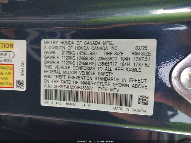 Honda Cr-v Lx Awd 2025 2HKRS4H2XSH466877 Image 9
