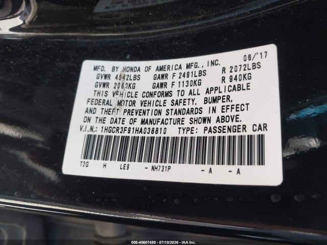 1HGCR3F91HA038810 Honda Accord Touring V6