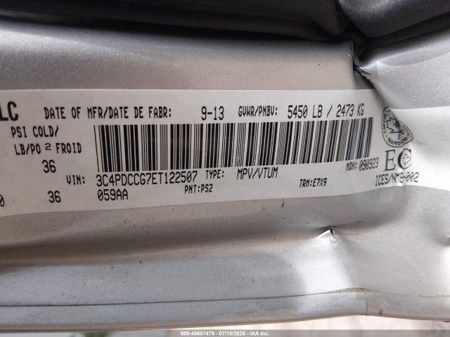 45607479 :رقم المزاد ، 3C4PDCCG7ET122507 vin ، 2014 Dodge Journey Sxt مزاد بيع