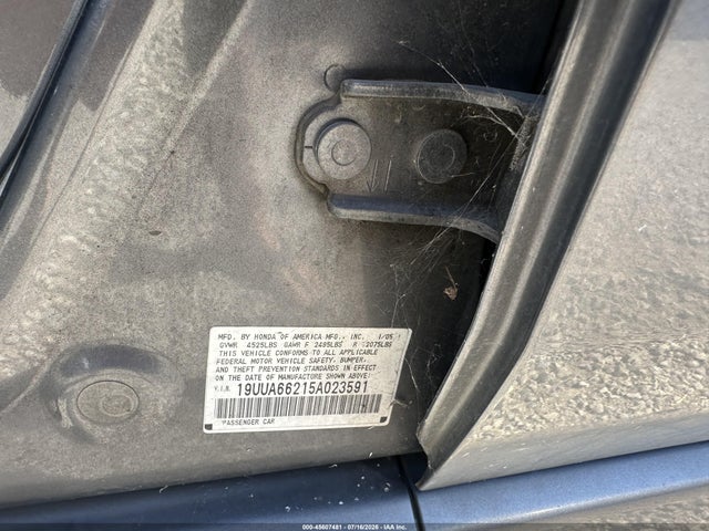 45607481 :رقم المزاد ، 19UUA66215A023591 vin ، 2005 Acura Tl مزاد بيع