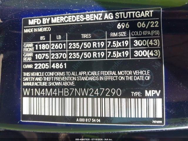 Продаж на аукціоні авто 2022 Mercedes-benz Glb 250 4matic, vin: W1N4M4HB7NW247290, номер лоту: 45607520