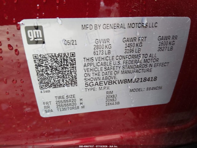 Aukcja sprzedaży 2021 Buick Enclave Awd Premium, vin: 5GAEVBKW8MJ218418, numer aukcji: 45607537