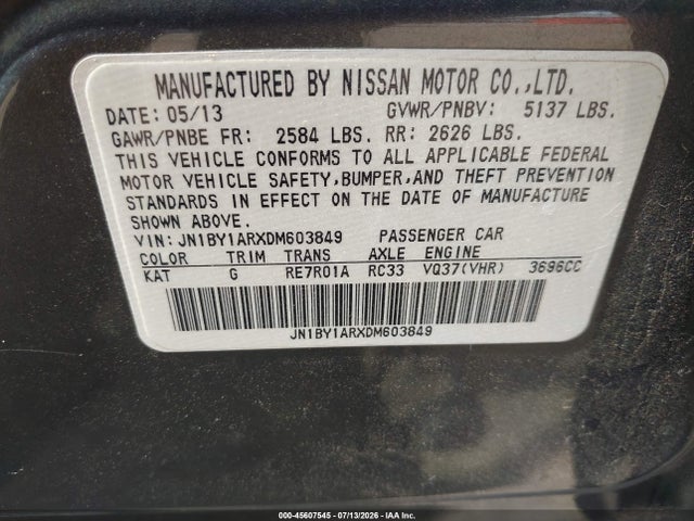 Aukcja sprzedaży 2013 Infiniti M37x, vin: JN1BY1ARXDM603849, numer aukcji: 45607545