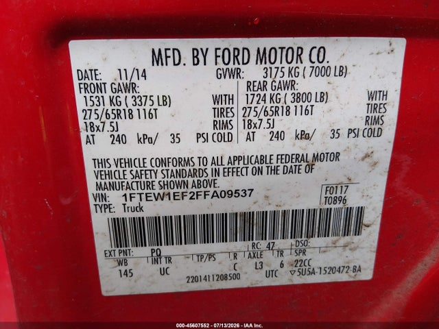 Ford F-150 Xlt 2015 1FTEW1EF2FFA09537 Image 9