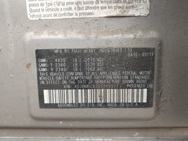 Продаж на аукціоні авто 2011 Subaru Legacy 2.5i Premium, vin: 4S3BMBC63B3245577, номер лоту: 45607592