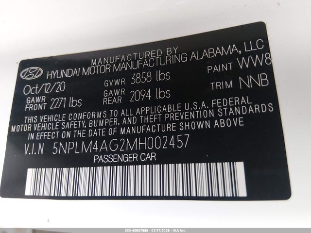 5NPLM4AG2MH002457 Hyundai ELANTRA SEL