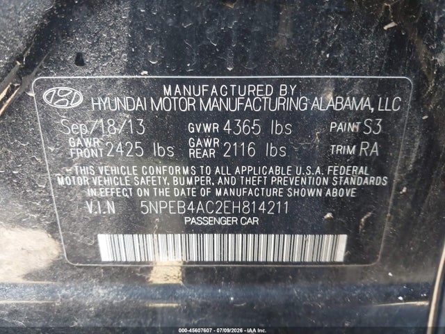 Hyundai SONATA GLS 2014 5NPEB4AC2EH814211 Image 9