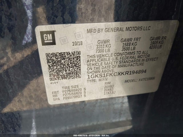 Aukcja sprzedaży 2019 Gmc Yukon Xl Sle, vin: 1GKS1FKCXKR194894, numer aukcji: 45607619