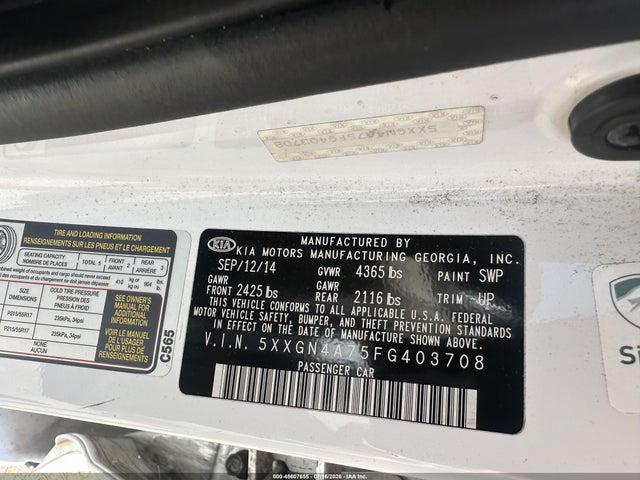 5XXGN4A75FG403708 KIA OPTIMA EX