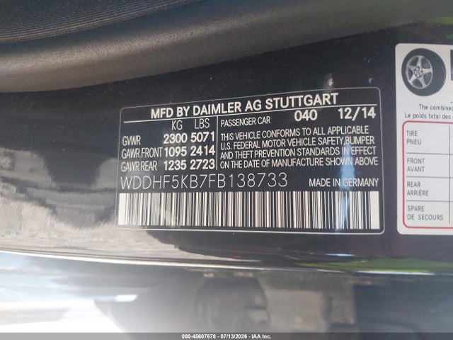 45607678 :رقم المزاد ، WDDHF5KB7FB138733 vin ، 2015 Mercedes-benz E 350 مزاد بيع