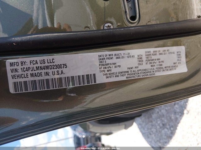45607680 :رقم المزاد ، 1C4PJLMN4MD230075 vin ، 2021 Jeep Cherokee 80th Anniversary Fwd مزاد بيع