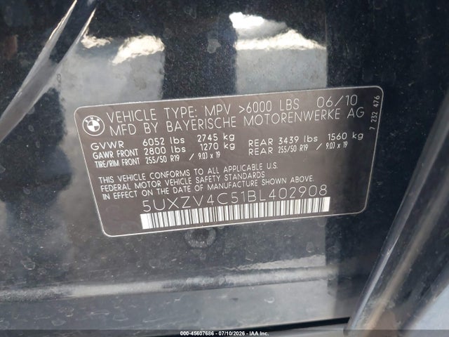 45607686 :رقم المزاد ، 5UXZV4C51BL402908 vin ، 2011 Bmw X5 Xdrive35i/xdrive35i Premium/xdrive35i Sport Activity مزاد بيع