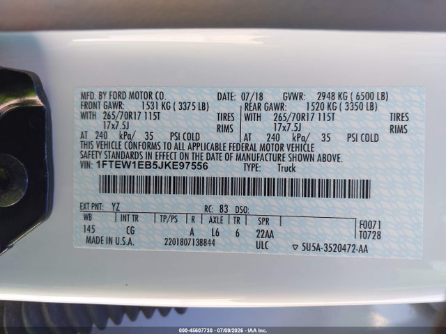 Ford F-150 Xl 2018 1FTEW1EB5JKE97556 Image 9