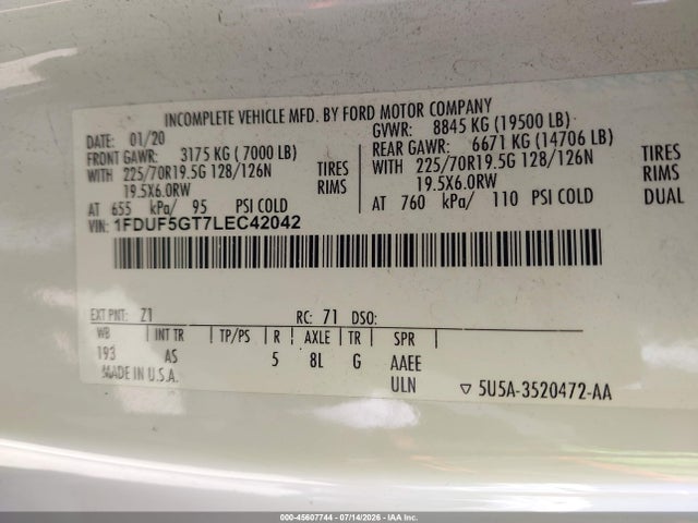 1FDUF5GT7LEC42042 Ford F-550 Chassis Xl/xlt
