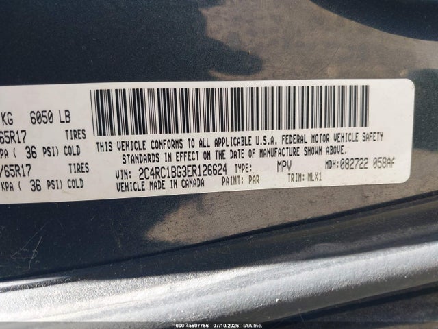 2014 Chrysler Town & Country Touring მანქანა იყიდება აუქციონზე, vin: 2C4RC1BG3ER126624, აუქციონის ნომერი: 45607756