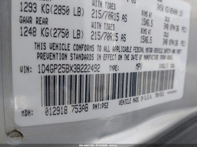 Aukcja sprzedaży 2003 Dodge Caravan Se, vin: 1D4GP25BX3B222492, numer aukcji: 45607760