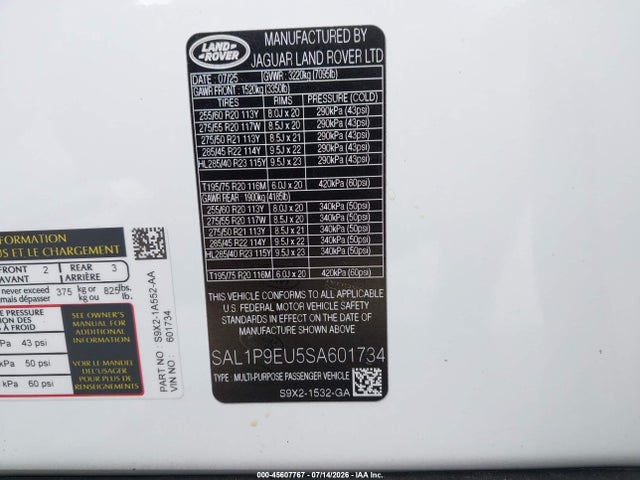 SAL1P9EU5SA601734 Land Rover Range Rover Sport P360 Se