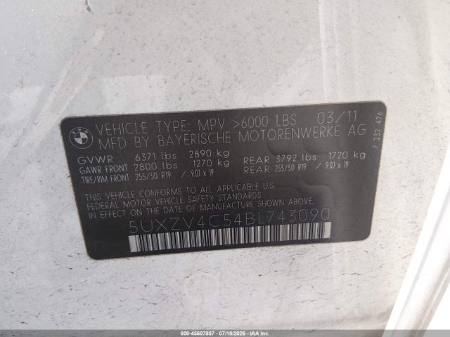 2011 Bmw X5 Xdrive35i/xdrive35i Premium/xdrive35i Sport Activity მანქანა იყიდება აუქციონზე, vin: 5UXZV4C54BL743090, აუქციონის ნომერი: 45607807