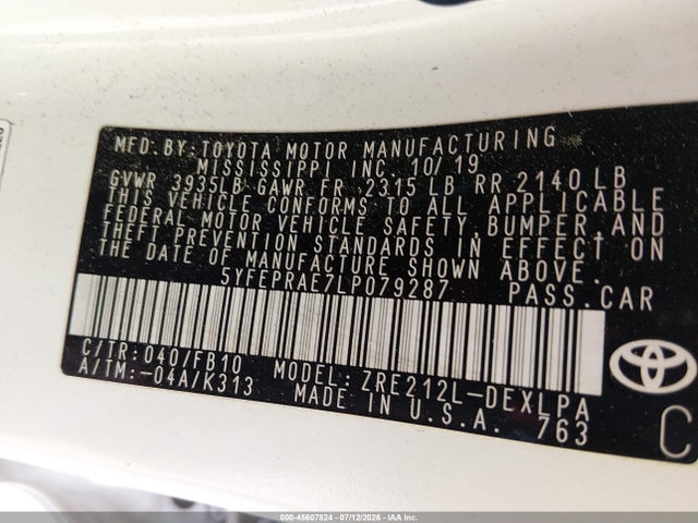 Toyota COROLLA LE 2020 5YFEPRAE7LP079287 Image 9