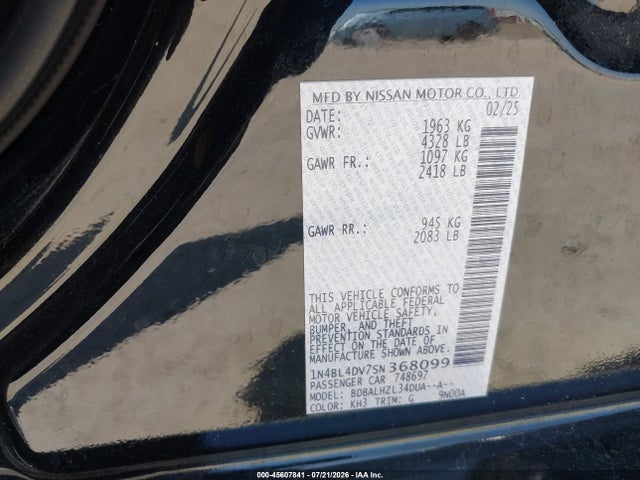 45607841 :رقم المزاد ، 1N4BL4DV7SN368099 vin ، 2025 Nissan Altima Sv Fwd مزاد بيع