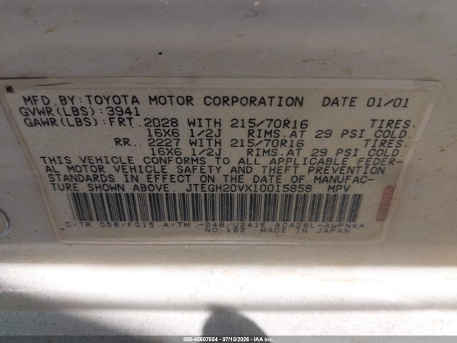 Продаж на аукціоні авто 2001 Toyota Rav4, vin: JTEGH20VX10015858, номер лоту: 45607854