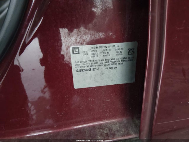 Продажа на аукционе авто 2016 Chevrolet Malibu Ls, vin: 1G1ZB5ST4GF193162, номер лота: 45607886