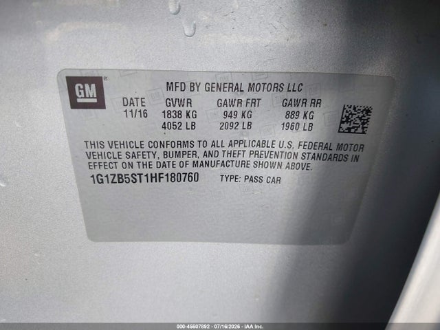 Chevrolet MALIBU LS 2017 1G1ZB5ST1HF180760 Image 9
