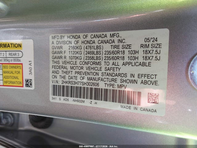 2HKRS3H77SH302606 Honda Cr-v Ex-l 2wd