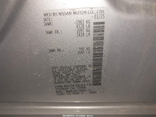 1N4BL4DV7SN364179 Nissan Altima Sv Fwd