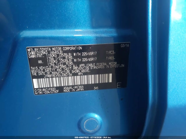 Aukcja sprzedaży 2016 Toyota Rav4 Le, vin: JTMBFREV5GJ080156, numer aukcji: 45607925