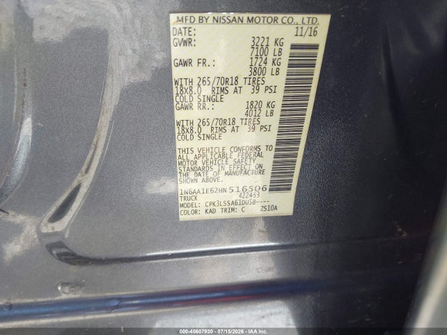 1N6AA1E62HN516506 Nissan TITAN SV