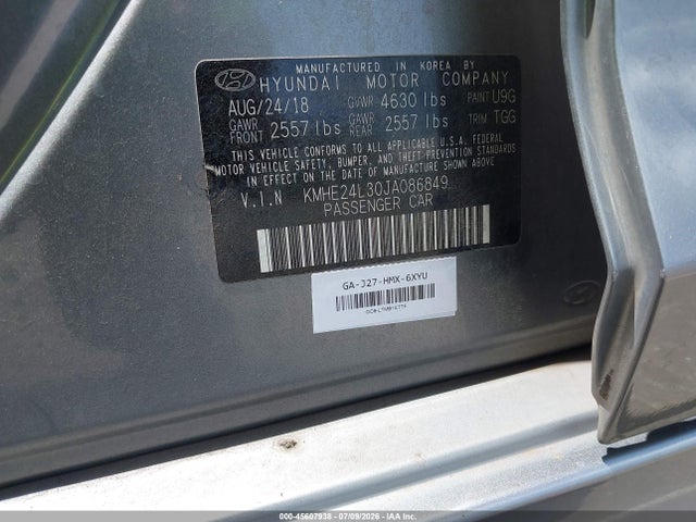 Hyundai Sonata Hybrid Se 2018 KMHE24L30JA086849 Image 9